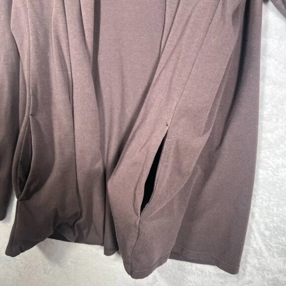 Eileen Fisher Cardigan Womens M Brown Hooded Open Front‎ Sweater Pockets Comfy